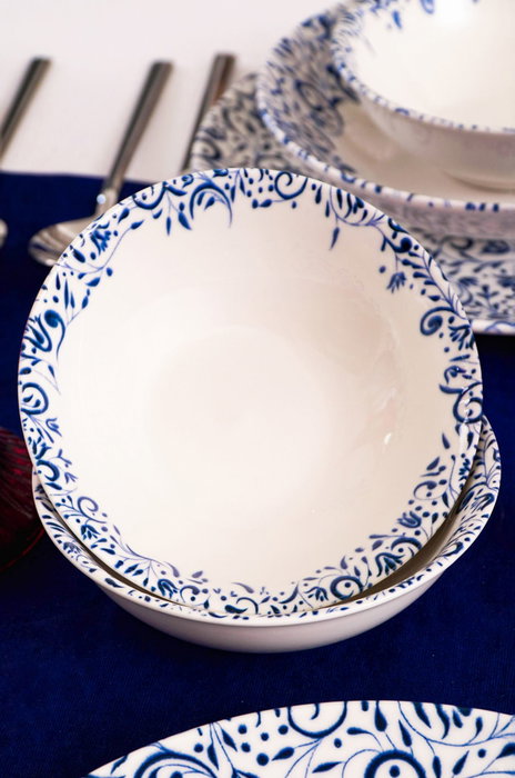 Hermia Laleli Juego de Cena de Porcelana 18 Piezas Blanco y Azul